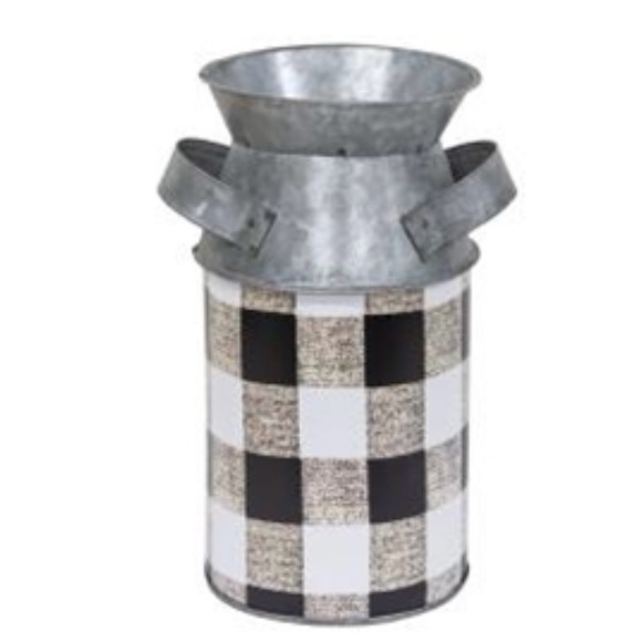 *Black & White Buffalo Check Milk Can, Small 8” - Picture 13 of 13
